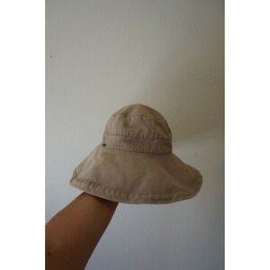 Scala Sun Hat Wide Brim Coastal Grandmother Cotton Canvas Khaki Tan OS